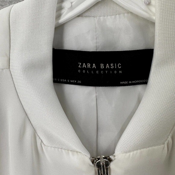 Zara Basic Track Jacket‎ Womens SMALL White Satin Zip Up Windbreaker Dressy - Picture 11 of 15